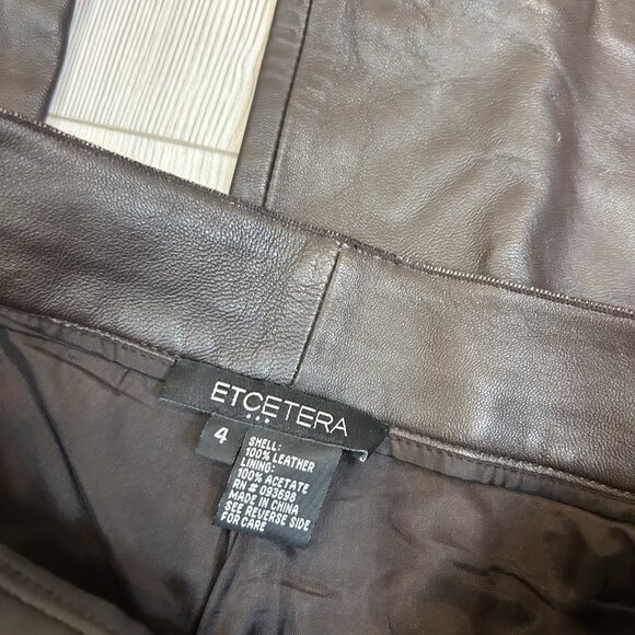 Etcetera Brown Leather Pants Trousers Womens Size 4 Lined - 30” Inseam - Picture 4 of 10